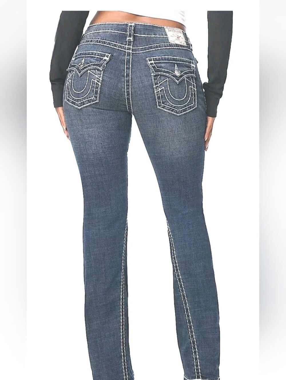 Y2k True Religion Julie Super T Low Rise Jeans Thick Stitch Dark Blue Wash 26